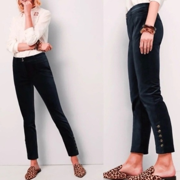 Anthropologie The Essential Slim Black Velvet Corduroy Button Ankle Crop Pants - Picture 1 of 8